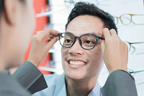People in an eyewear showroom